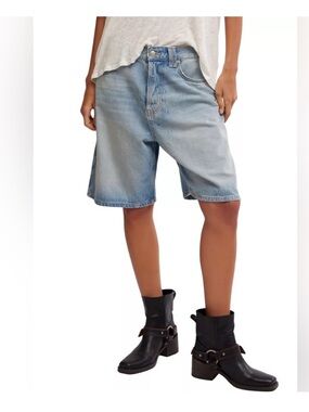 Free People High Rise Montana Denim Jorts Shorts Size 25 Womens Blue Button Fly